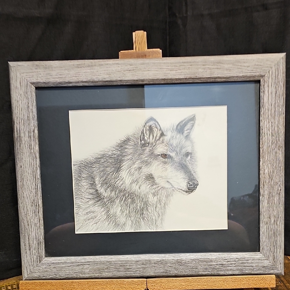 Gray Wolf Illustration in Gray Frame - Picture 9 of 11